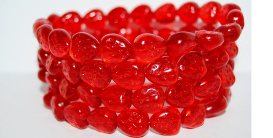 Strawberry Pressed Glass Beads, Ruby Red (90080), Glass, Czech Republic