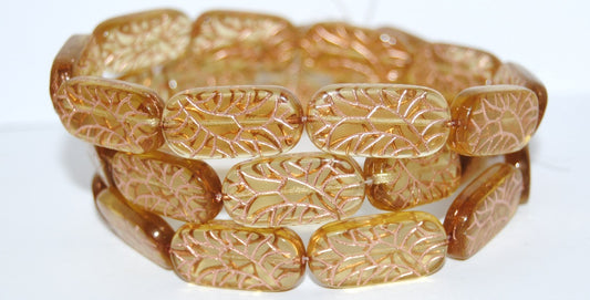 Rectangle With Ornament Pressed Glass Beads, Transparent Yellow 54200 (80100 54200), Glass, Czech Republic