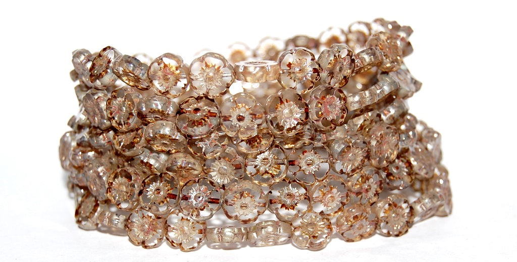 Table Cut Round Beads Hawaii Flowers, Crystal 43400 (30 43400), Glass, Czech Republic