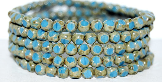 3-Cut Round Beads, Turquise 43500 (64020 43500), Glass, Czech Republic