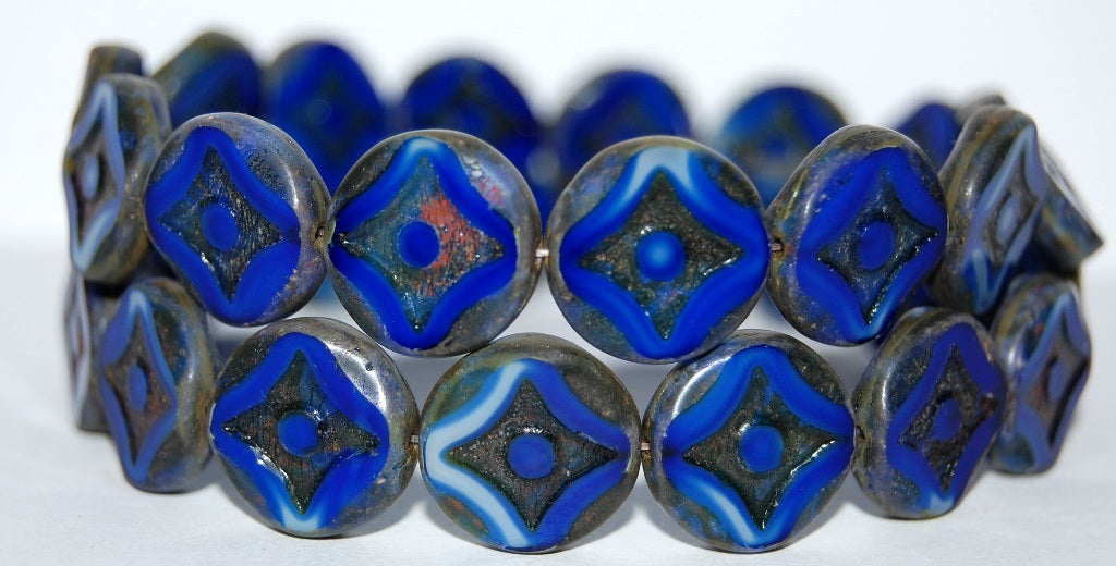 Table Cut Round Beads With Star, 37005 Travertin (37005 86800), Glass, Czech Republic