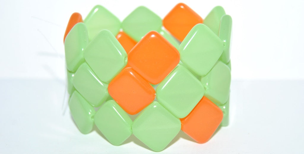 Czech Glass Pressed Beads Square, Green Mixed Colors (Green Mix), Glass, Czech Republic