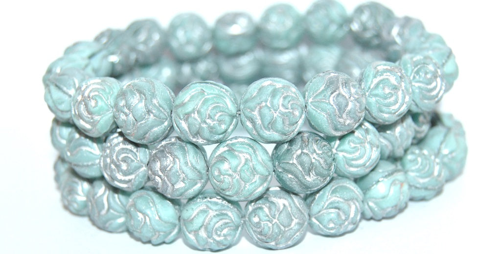 Round Rose Pressed Glass Beads, (47514 54201), Glass, Czech Republic