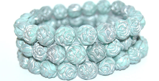 Round Rose Pressed Glass Beads, (47514 54201), Glass, Czech Republic