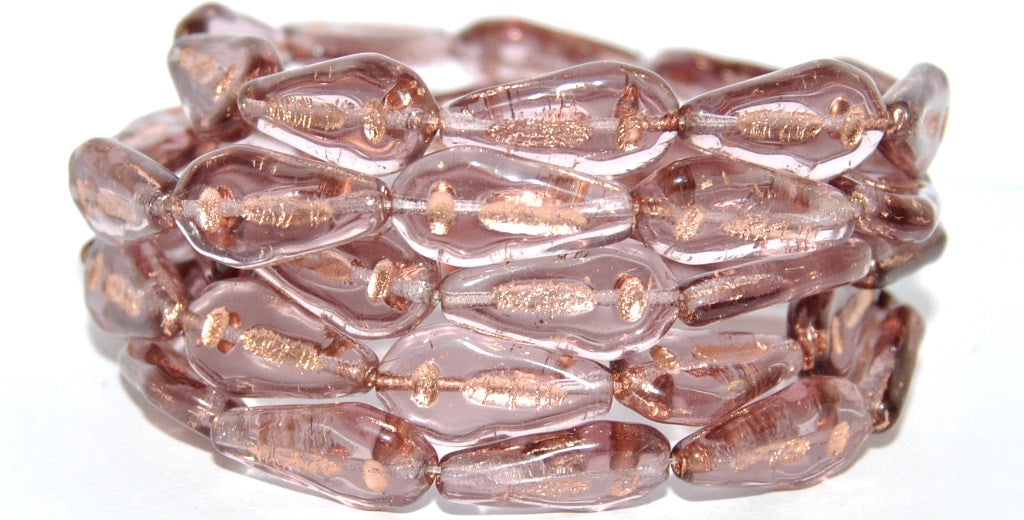 Flat Teardrop Pressed Glass Beads With Line, Transparent Light Amethyst 54200 (20040 54200), Glass, Czech Republic
