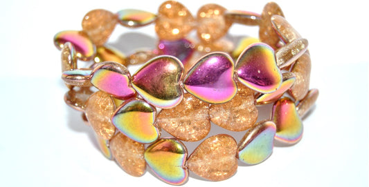 Heart Pressed Glass Beads, Transparent Orange Vitex Crack (10060 Vitex Crack), Glass, Czech Republic