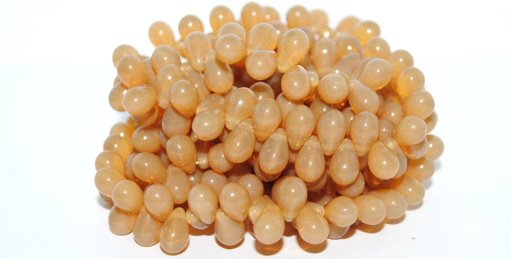 Pear Drop Pressed Glass Beads, Opal Orange (11000), Glass, Czech Republic