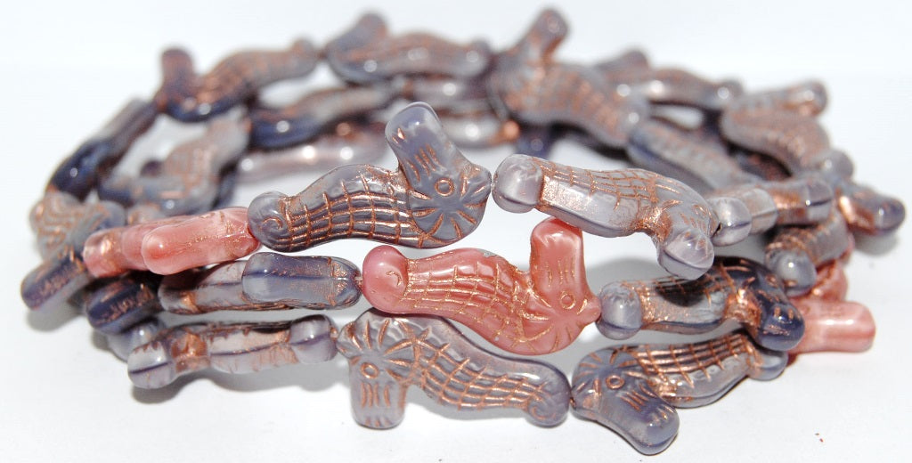 Seahorse Pressed Glass Beads, Mixed Colors Purple 54200 (Mix Purple 54200), Glass, Czech Republic