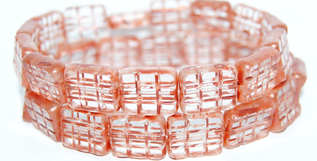 Table Cut Rectangle Beads With Grating, (Lava Glass 21), Glass, Czech Republic