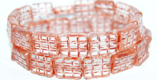 Table Cut Rectangle Beads With Grating, (Lava Glass 21), Glass, Czech Republic