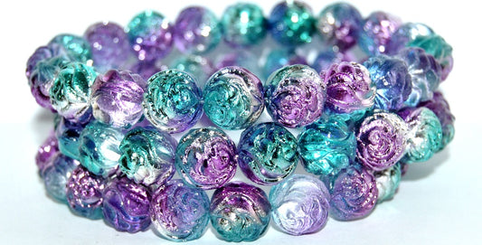 Round Rose Pressed Glass Beads, Crystal 48223 (30 48223), Glass, Czech Republic