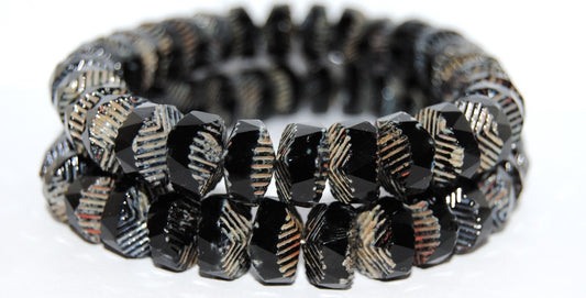 Faceted Cathedral Fire Polished Glass Beads, Black 43400 (23980 43400), Glass, Czech Republic