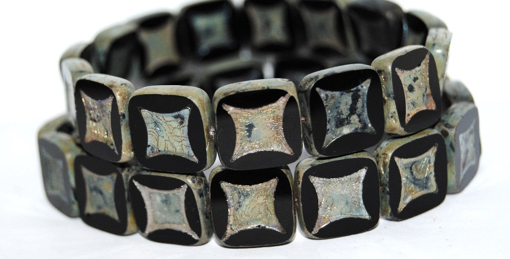 Table Cut Square Beads With Square, Black 43400 (23980 43400), Glass, Czech Republic