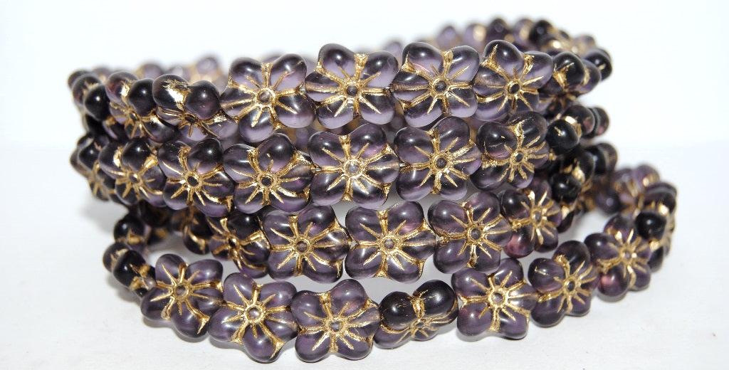 Flower Pressed Glass Beads, Transparent Light Amethyst 54202M (20310 54202M), Glass, Czech Republic