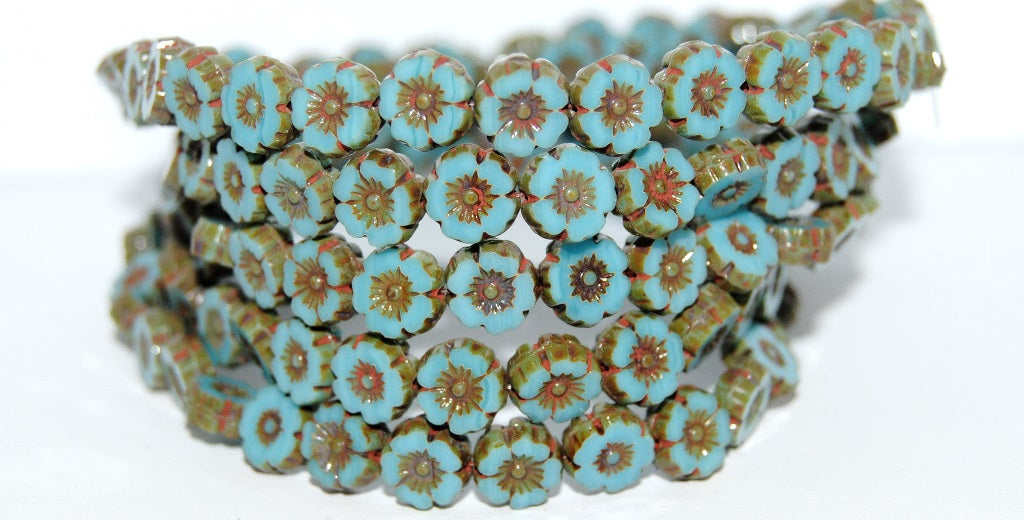 Table Cut Round Beads Hawaii Flowers, 63040 Travertin (63040 86800), Glass, Czech Republic