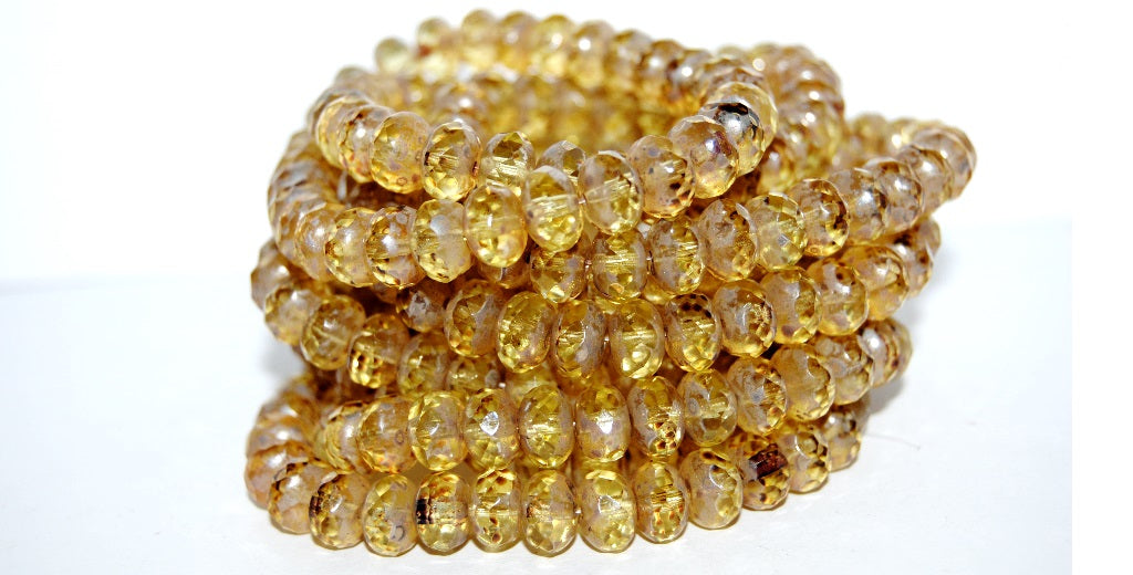 Faceted Special Cut Rondelle Fire Polished Beads, Transparent Yellow 43400 (80120 43400), Glass, Czech Republic