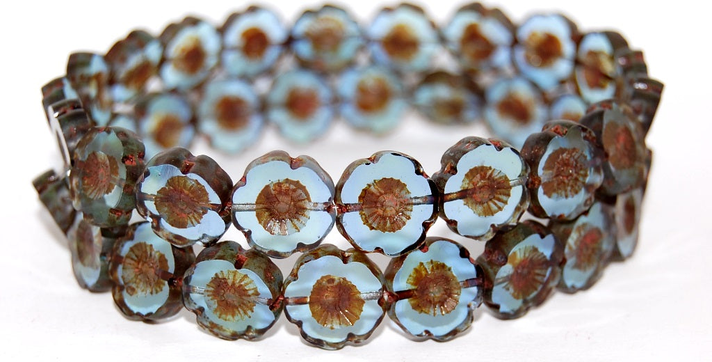 Table Cut Round Beads Hawaii Flowers, 87311 Travertin (87311 86800), Glass, Czech Republic