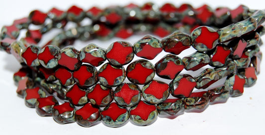 Table Cut Oval Beads, Opaque Red Travertin (93200 86800), Glass, Czech Republic
