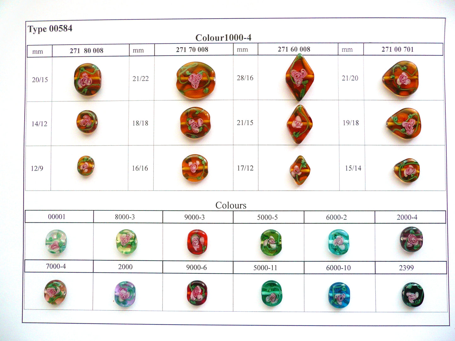 30 Stück Lampwork-Perlen 584 / Flachoval (271-80-008), handgefertigt, Preciosa-Glas, Tschechische Republik