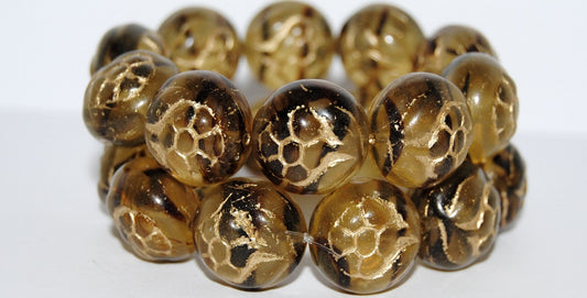 Round With Flower Pressed Glass Beads, (18016 54202), Glass, Czech Republic