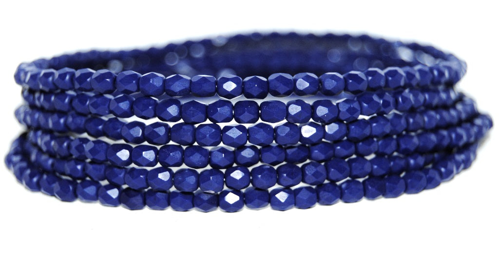 Fire Polished Round Faceted Beads, Opaque Blue (33070), Glass, Czech Republic