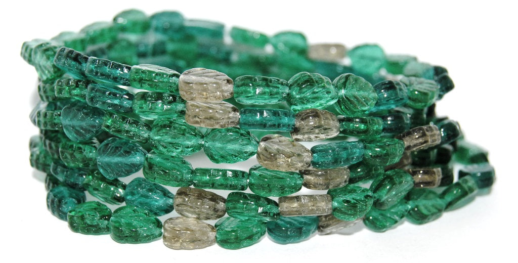 Lilac Leaf Pressed Glass Beads, (Green 4), Glass, Czech Republic