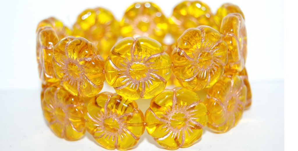 6-Petal Flower Pressed Glass Beads, Transparent Yellow 54200 (80020 54200), Glass, Czech Republic