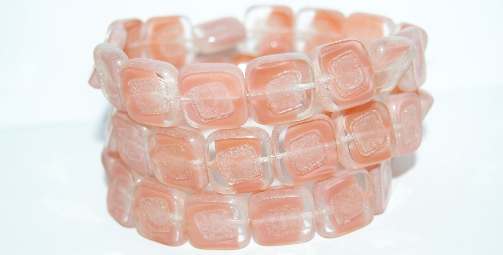 Table Cut Square Beads With Turned Square, Opaque Pink Luster Cream (76028 14401), Glass, Czech Republic