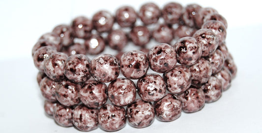 Round Pressed Glass Beads, (Lava Glass Brown), Glass, Czech Republic