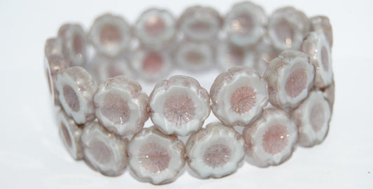 Table Cut Round Beads Hawaii Flowers, 46016 Luster Red Full Coated (46016 14495), Glass, Czech Republic