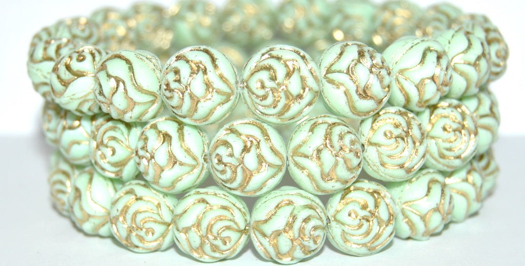 Round Rose Pressed Glass Beads, (52010 54202 Uranium), Glass, Czech Republic