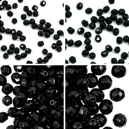 275 pcs Set of Fire Polished Faceted Czech Glass Beads One Color - 3mm, 4mm, 6mm, 8mm (Jet Black 23980)