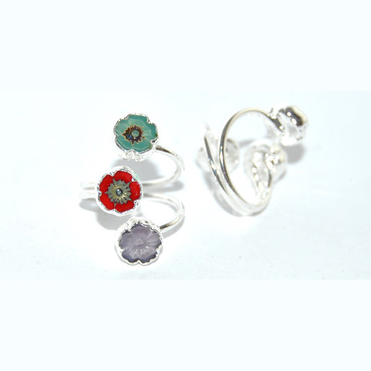 Adjustable Ring with Polished Czech Glass Bead, Hawaiian Flower 8 mm (G-35-D)