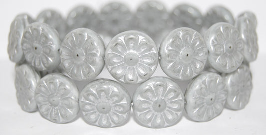 Flat Round With Flower Pressed Glass Beads, (46006 54201), Glass, Czech Republic