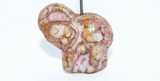 Elephant Animal Pressed Glass Beads, White Senegal Red (2010 15675), Glass, Czech Republic