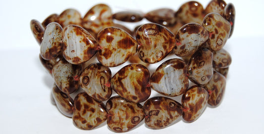 Heart Pressed Glass Beads, 65000 Travertin (65000 86800), Glass, Czech Republic