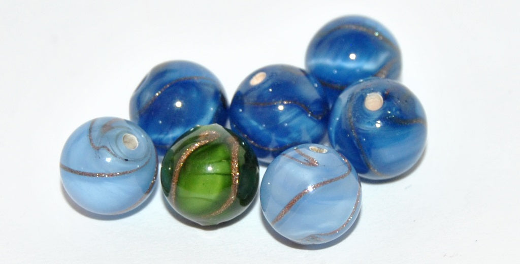 Czech Glass Hand Made Round Lampwork Beads With Aventurine, (10 K), Glass, Czech Republic