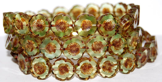 Table Cut Round Beads Hawaii Flowers, 57801 Travertin (57801 86800), Glass, Czech Republic