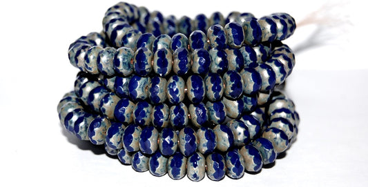 Faceted Special Cut Rondelle Fire Polished Beads, Opaque Blue 43400 (33070 43400), Glass, Czech Republic