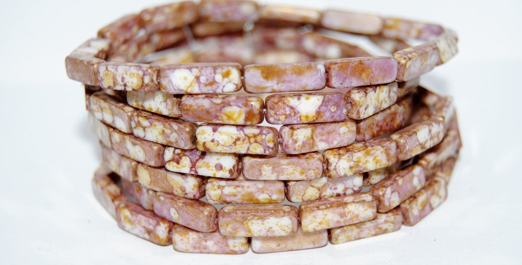 Table Cut Rectangle Beads, White Senegal Violet (2010 15695), Glass, Czech Republic