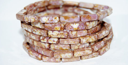 Table Cut Rectangle Beads, White Senegal Violet (2010 15695), Glass, Czech Republic