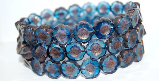 Table Cut Round Beads Hawaii Flowers, 30016005 Bronze Matte (30016005 14415M), Glass, Czech Republic