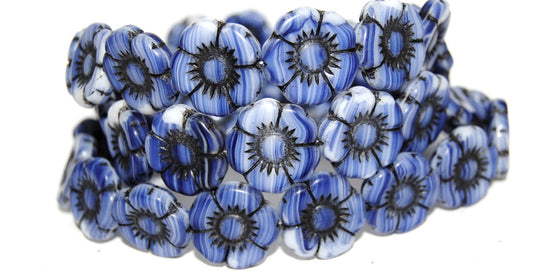 Round Flat Flower Pressed Glass Beads, (35010 23202), Glass, Czech Republic