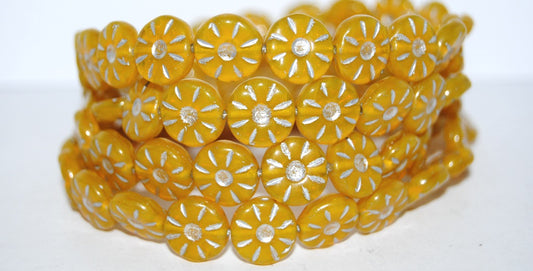 Flower Pressed Glass Beads, Opal Yellow 54201 (81210 54201), Glass, Czech Republic