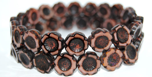 Table Cut Round Beads Hawaii Flowers, 77029B Travertin (77029B 86800), Glass, Czech Republic
