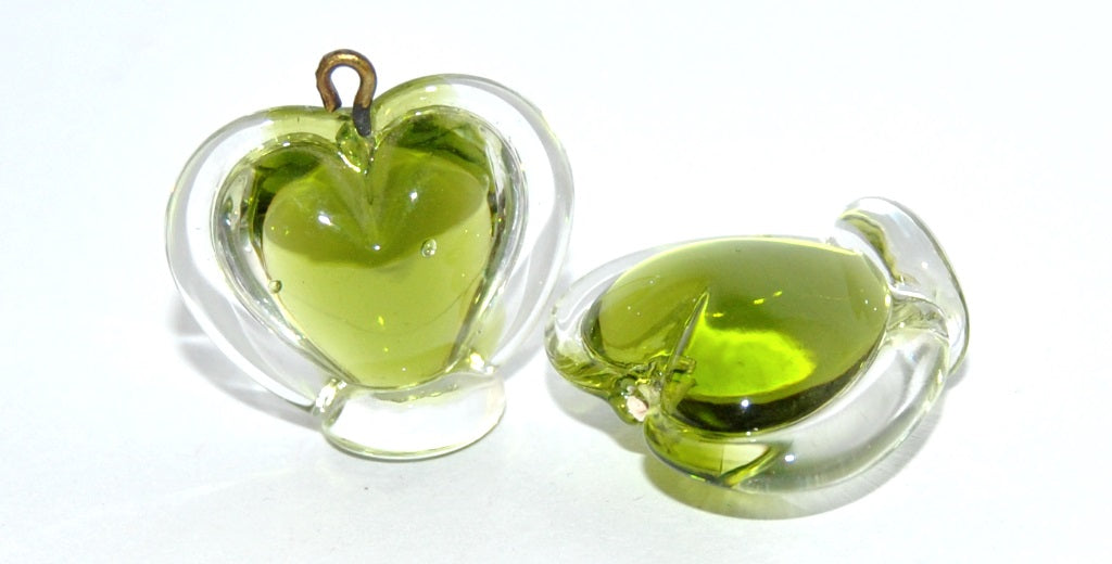 Czech Glass Hand Made Heart Lampwork Beads, (B), Glass, Czech Republic