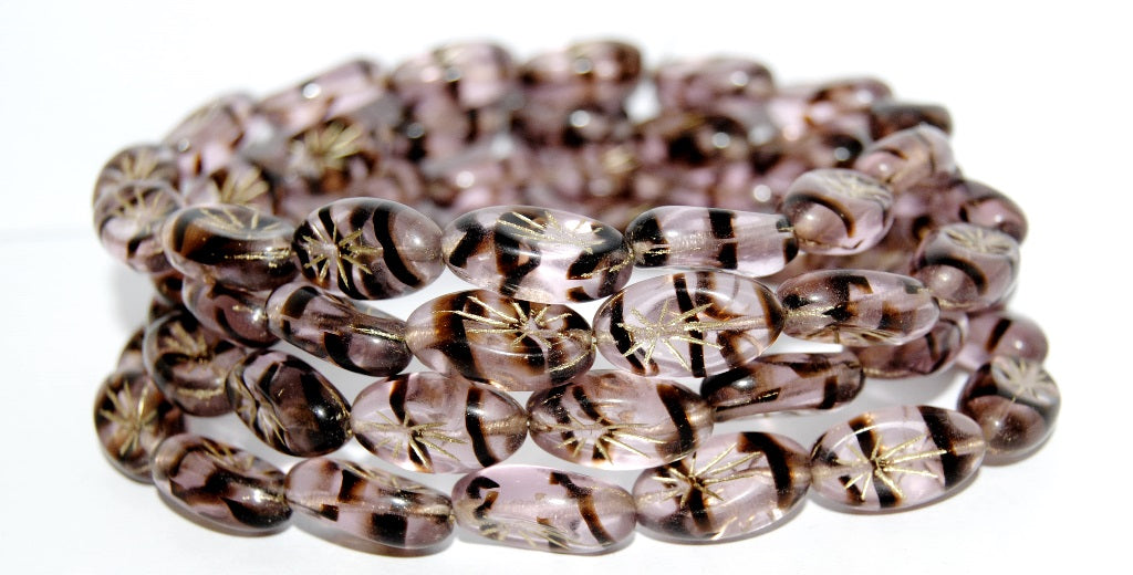 Oval With Rays Pressed Glass Beads, (78126 54202), Glass, Czech Republic