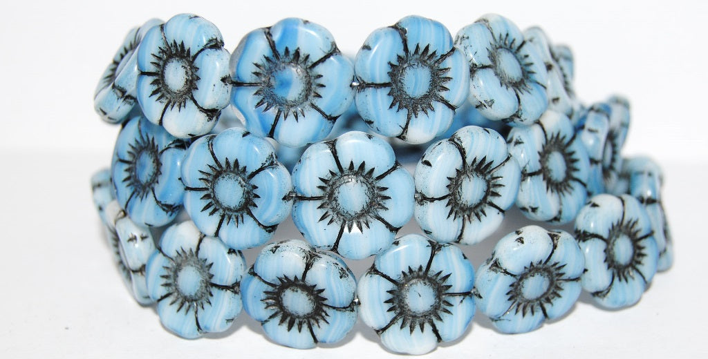 Round Flat Flower Pressed Glass Beads, (65000 23202), Glass, Czech Republic