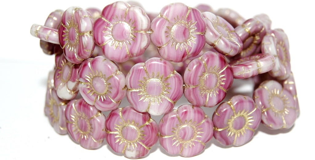 Round Flat Flower Pressed Glass Beads, (75000 54202), Glass, Czech Republic
