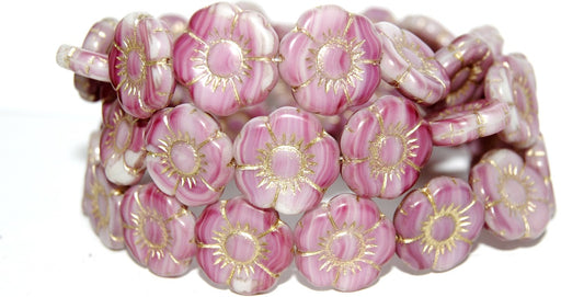 Round Flat Flower Pressed Glass Beads, (75000 54202), Glass, Czech Republic